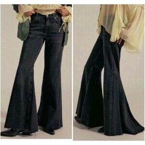 NEW Free People We The Free Live Wire Flare Jeans Black Wide Leg Size 27